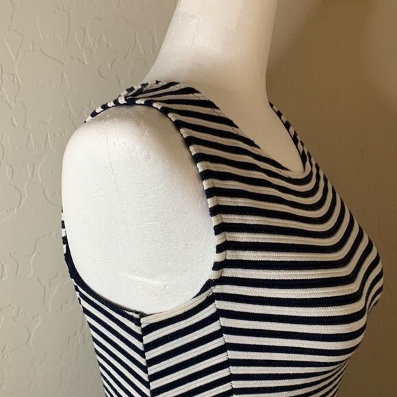 H&m Sleeveless Navy Blue And White Horizontal Stripe A-line Dress Stretchy - Picture 6 of 11